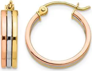 Small Hoop Earrings in 14K Yellow, White and Pink Gold 1/2 Inch (4.00 mm)