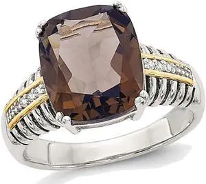 4.50 Carat (ctw) Smoky Quartz Ring in Sterling Silver with 14K Gold Accents and Accent Diamonds