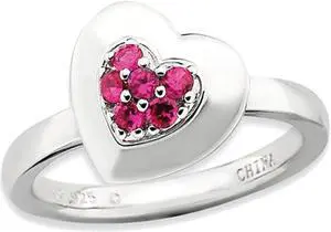 Synthetic Lab Created Ruby Heart Promise Ring in Sterling Silver 1/4 Carat (ctw)