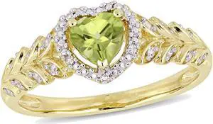 1/2 Carat (cw) Natural Peridot Promise Heart Ring in 10K Yellow Gold with Diamonds