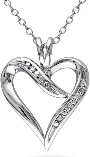 1/20 Carat (ctw I2-I3) Diamond Heart Pendant Necklace in Sterling Silver with Chain