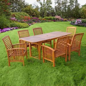 Walker Edison 7-Piece Brown Acacia Patio Dining Set with Cushions