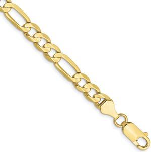 Men's 6mm, 10k Yellow Gold, Concave Figaro Chain Bracelet, 7 Inch