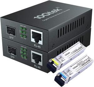 a Pair of Gigabit Ethernet Bidi Media Converter, SingleMode Single LC Fiber to Ethernet RJ45 Converter for 10/100/1000Base-Tx to 1000Base-LX, UL Certified, up to 20-km