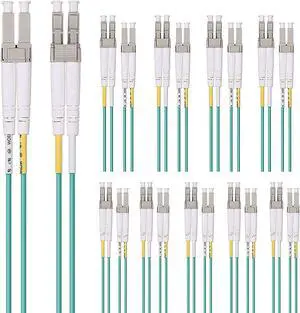 10Gtek Fiber Optic Cable - LC to LC OM3 10Gb/Gigabit Multi-Mode Jumper Duplex 50/125m LSZH Fiber Optic Cord for SFP Transceiver, Aque, 3-Meter(9.8 ft) 10 Pack
