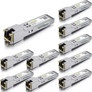 10-PACK 1.25G SFP-T, 1000BASE-T Copper SFP, SFP to RJ45 SFP, Compatible with Ubiquiti UniFi UF-MM-1G