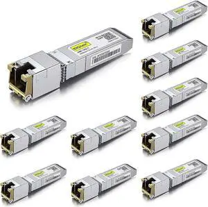 10Gtek 10 Packs 10G SFP+ RJ45 Copper Module, 10G-T Transceiver, Compatible with Cisco SFP-10G-T, Ubiquiti UniFi UF-RJ45-10G, Fortinet, Netgear, D-Link, Supermicro and More, CAT.6a, up to 30 meters 10Gtek 10 Packs 10G SFP+ RJ45 Copper Module, 10G-T Transceiver, Compatible with Cisco SFP-10G-T, Ubiquiti UniFi UF-RJ45-10G, Fortinet, Netgear, D-Link, Supermicro and More, CAT.6a, up to 30 meters