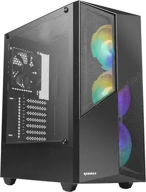 Raidmax X627 Series ATX Desktop Gaming Computer Case USB 3.0 Tempered Glass Window with 3 x 120mm ARGB LED Fans