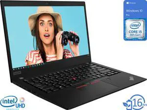 Lenovo ThinkPad T490s Notebook, 14" IPS FHD Display, Intel Core i5-8265U Upto 3.9GHz, 8GB RAM, 256GB NVMe SSD, HDMI, DIsplayPort via USB-C, Card Reader, Wi-Fi, Bluetooth, Windows 10 Pro (20NX000MUS)