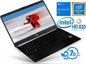 HP 14 Notebook, 14" HD Display, Intel Pentium Gold 4417U 2.3GHz, 8GB RAM, 256GB NVMe SSD, HDMI, Card Reader, Wi-Fi, Bluetooth, Windows 10 Pro