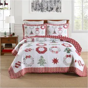 Ventray Christmas Quilt Set Queen - Reversible Bedspread Coverlet Winter Christmas Quilt  Bedding Lightweight Bed Cover - Holiday Bedding Gift for Kids Adults, 1 Quilt 2 Pillow Shams