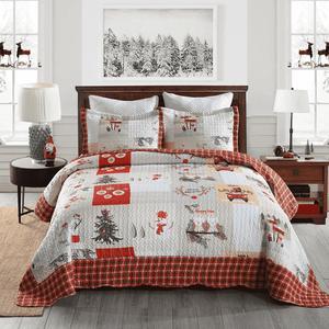 Ventray Christmas Quilt Set King - Reversible Bedspread Coverlet Snowman Christmas Tree Owl Car Bedding Lightweight Bed Cover - Holiday Bedding Gift for Kids Adults, 1 Quilt 2 Pillow Shams