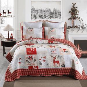 Ventray Christmas Quilt Set King - Reversible Bedspread Coverlet Snowman Deer Mailbox Bedding Lightweight Bed Cover - Holiday Bedding Gift for Kids Adults, 1 Quilt 2 Pillow Shams