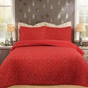 Ventray Queen Size Quilt Set, Christmas Comforter Set, Holiday Bedding Quilted Bedspread Coverlet with 2 Pillow Shams for All Seasons, Medallion Pattern 88" X 92" - Red