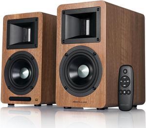 Airpulse A80 Hi-Res Audio Certified Active Speaker System, Built-in Amplifier, Optical, Sub out, Bluetooth 5.0 aptX, AUX, PC, and USB Inputs Brown-Pair
