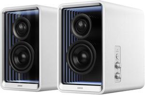 Edifier QR65 Active Monitor Speakers with 65W GaN Fast Charger Function, 70W RMS Bluetooth Computer Speakers with Hi-Res 24bit Wireless Audio, Subwoofer Out and Light Effects (White)