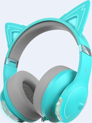 Edifier G5BT CAT Wireless Bluetooth Gaming Headset with Mic, Wired Cat Ear Headphones, Over Ear Headphones with Detachable Cat Ear, RGB Light, for PC, PS5, PS4, Nintendo Switch (Turquoise)-Refurbished