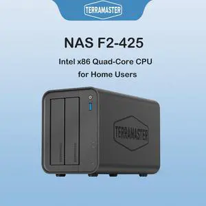 TERRAMASTER F2-425 2-Bay NAS Storage - Intel x86 Quad-Core CPU, 4GB RAM, 2.5GbE LAN, Network Attached Storage Multimedia Server for Home Users (Diskless)
