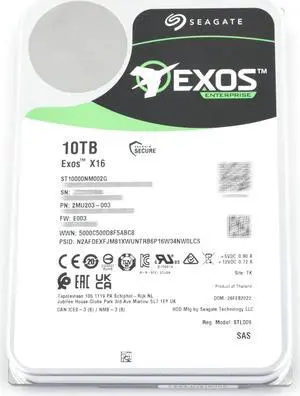 Seagate Exos X16 Enterprise 10TB ST10000NM002G 7200 RPM SAS 3.5" 2MU203-003
