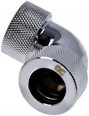 Alphacool HT 16mm HardTube Compression Fitting 90Â° Elbow for Acrylic, Brass, Borosilicate or Carbon Tubes- Knurled - Chrome (17297)
