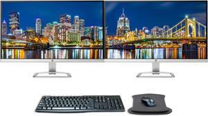 HP 27er 27 Inch FHD IPS LED-Backlit LCD 2-Pack Ultra Thin Monitor Bundle with HDMI, MK270 Wireless Keyboard and Mouse, Gel Pad