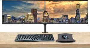 HP EliteDisplay E27 G4 27in 1920 x 1080 FHD IPS LED-Backlit 2-Pack Monitor Bundle with Blue Light Filter, HDMI, VGA, DisplayPort, MK270 Wireless Keyboard and Mouse, Gel Mouse Pad, Dual Monitor Stand