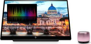 HP E14 FHD (1920x1080) Portable Monitor Travel Bundle with USB Type-C and Micro Bluetooth Speaker with Professional Sound, Built-in Microphone and Remote Shutter for Selfies