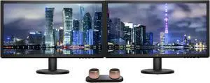 HP V24 FHD 1920x1080 Monitor 2 Pack Bundle with HDMI, FreeSync, Low Blue Light, and 2 Bluetooth Speakers for Professional Sound, Built-in Microphone and Remote Shutter for Photos