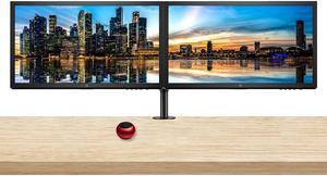 HP V24 24 inch TN Full HD 1920 x 1080 LED Backlit LCD Monitor 2-Pack Bundle with HDMI & VGA ports, 75Hz Refresh Rate, Low Blue Light, Desk Mount Clamp Dual Monitor Stand, & Mini Speaker - Red