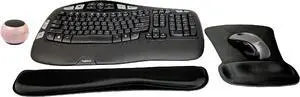 Logitech MK670 Comfort Wave Wireless Keyboard & Mouse Combo Home Office Active Lifestyle Modern Bundle with Special Edition Mini Portable Wireless Bluetooth Speaker, Gel Wrist Pad & Gel Mouse Pad