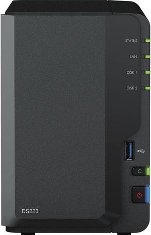 Synology DiskStation DS223 NAS Server with RTD1619B 1.7GHz CPU, 2GB Memory, 2TB SSD Storage, 1 x 1GbE LAN Port, DSM Operating System