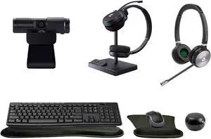Yealink WH62 Dual Wireless Bluetooth Over Ear Headset, Bundle with Cam 313 2MP Webcam for Office, MK270 Wireless Keyboard and Mouse, Gel Wrist & Mouse Pad, Mini Speaker