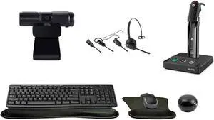 Yealink WH63 Mono Bluetooth Noise Canceling Mic Headset, Bundle with Cam 313 2MP Webcam for Office, MK270 Wireless Keyboard and Mouse, Gel Wrist & Mouse Pad, Mini Speaker, Pack of 4