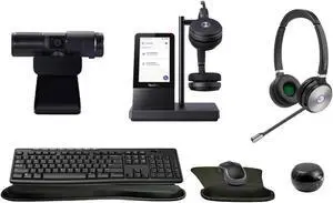 Yealink WH66 Dual Bluetooth Headset with Multitouch Console Bundle with Cam 313 2MP Webcam, MK270 Wireless Keyboard and Mouse, Gel Mouse & Wrist Pad, Mini Speaker, Pack of 2