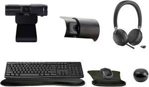 Yealink BH72 Black Dual Wireless Bluetooth Stereo Over Ear Headset Bundle with Cam 313 2MP Webcam, MK270 Wireless Keyboard and Mouse, Gel Mouse and Wrist Pad, Mini Speaker