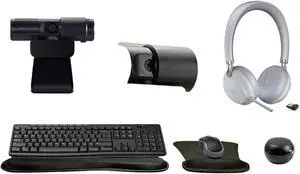Yealink BH72 White Dual Wireless Bluetooth Stereo Over Ear Headset Bundle with Cam 313 2MP Webcam, MK270 Wireless Keyboard and Mouse, Gel Mouse and Wrist Pad, Mini Speaker, Pack of 4