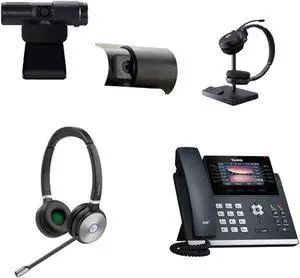 Yealink SIP-T46U IP Corded 4.3-Inch Color Display Phone Bundle with WH62 Dual Wireless Bluetooth Over Ear Headset, Cam 313 2MP Webcam for Office