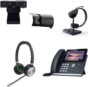 Yealink SIP-T48U IP Corded 7-Inch Color Display Phone Bundle with WH62 Dual Wireless Bluetooth Over Ear Headset, Cam 313 2MP Webcam for Office