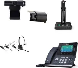 Yealink SIP-T54W IP Corded/Cordless 4.3-Inch Color Display Desktop Phone Bundle with Yealink WH63 Mono Bluetooth Noise Canceling Mic Headset for Office, Cam 313 2MP Webcam, Pack of 2