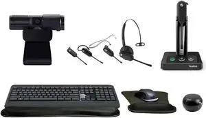 Yealink WH63 Mono Bluetooth Noise Canceling Mic Headset Bundle with Cam 313 2MP Webcam, MK540 Wireless Keyboard and Mouse, Gel Mouse & Wrist Pad, Mini Speaker, Pack of 2