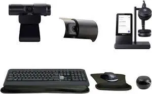 Yealink WH66 Dual UC Wireless Bluetooth Headset with Multitouch Console Bundle with Cam 313 2MP Webcam, MK540 Wireless Keyboard and Mouse, Gel Mouse & Wrist Pad, Mini Speaker, Pack of 4