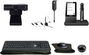 Yealink WH67 Mono Wireless Bluetooth Headset with Multitouch Console Bundle with Cam 313 2MP Webcam, MK540 Wireless Keyboard and Mouse, Gel Mouse & Wrist Pad, Mini Speaker