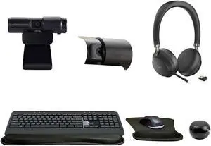 Yealink BH72 Black Dual Wireless Bluetooth Stereo Over Ear Headset for Office, Bundle with Cam 313 2MP Webcam, MK540 Wireless Keyboard and Mouse, Gel Mouse & Wrist Pad, Mini Speaker