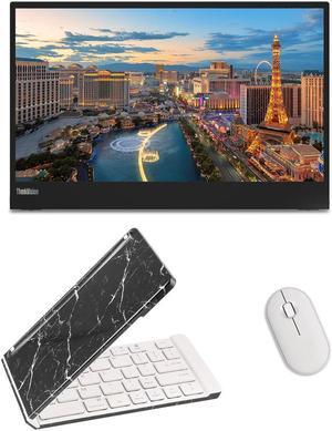 Lenovo ThinkVision M15 15.6 FHD 1080p Portable Travel Monitor Bundle with USB Type-C, Black Marble Bluetooth Folding Wireless Keyboard, and White Pebble M350 Bluetooth Wireless Mouse