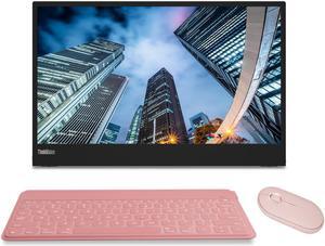 Lenovo ThinkVision M15 15.6" FHD 1080p Portable Travel Monitor Bundle with USB Type-C, Pink Keys to Go Wireless Keyboard, and Pink Pebble M350 Bluetooth Wireless Mouse