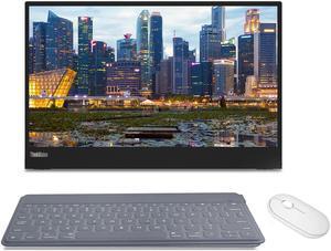 Lenovo ThinkVision M15 15.6" FHD 1080p Portable Travel Monitor Bundle with USB Type-C, Stone Keys to Go Wireless Keyboard, and White Pebble M350 Bluetooth Wireless Mouse
