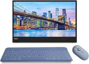 Lenovo ThinkVision M15 15.6" FHD 1080p Portable Travel Monitor Bundle with USB Type-C, Blue Keys to Go Wireless Keyboard, and Blue Pebble M350 Bluetooth Wireless Mouse