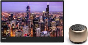 Lenovo ThinkVision M15 15.6" FHD 1080p Portable Travel Monitor Bundle with USB Type-C, Gold Matte Micro Bluetooth Speaker with Professional Sound, Built-in Microphone and Remote Shutter for Selfies