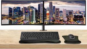 MSI MAG 27C6X Curved 27 inch 1920 x 1080 Full HD 250Hz 1ms Gaming Monitor, 2-Pack Bundle with HDMI, DisplayPort, Desk Mount Dual Monitor Stand, MK270 Wireless Keyboard & Mouse, Gel Mouse & Wrist Pad
