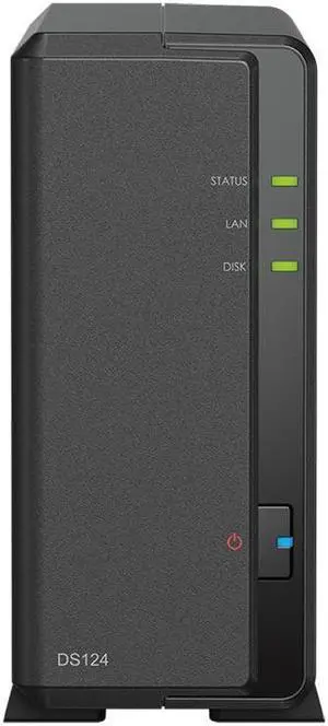 Synology DiskStation DS124 NAS Server with RTD1619B 4-Core 1.7GHz CPU, 1GB Memory, 20TB HDD Storage, 1 x 1GbE LAN Port, DSM Operating System